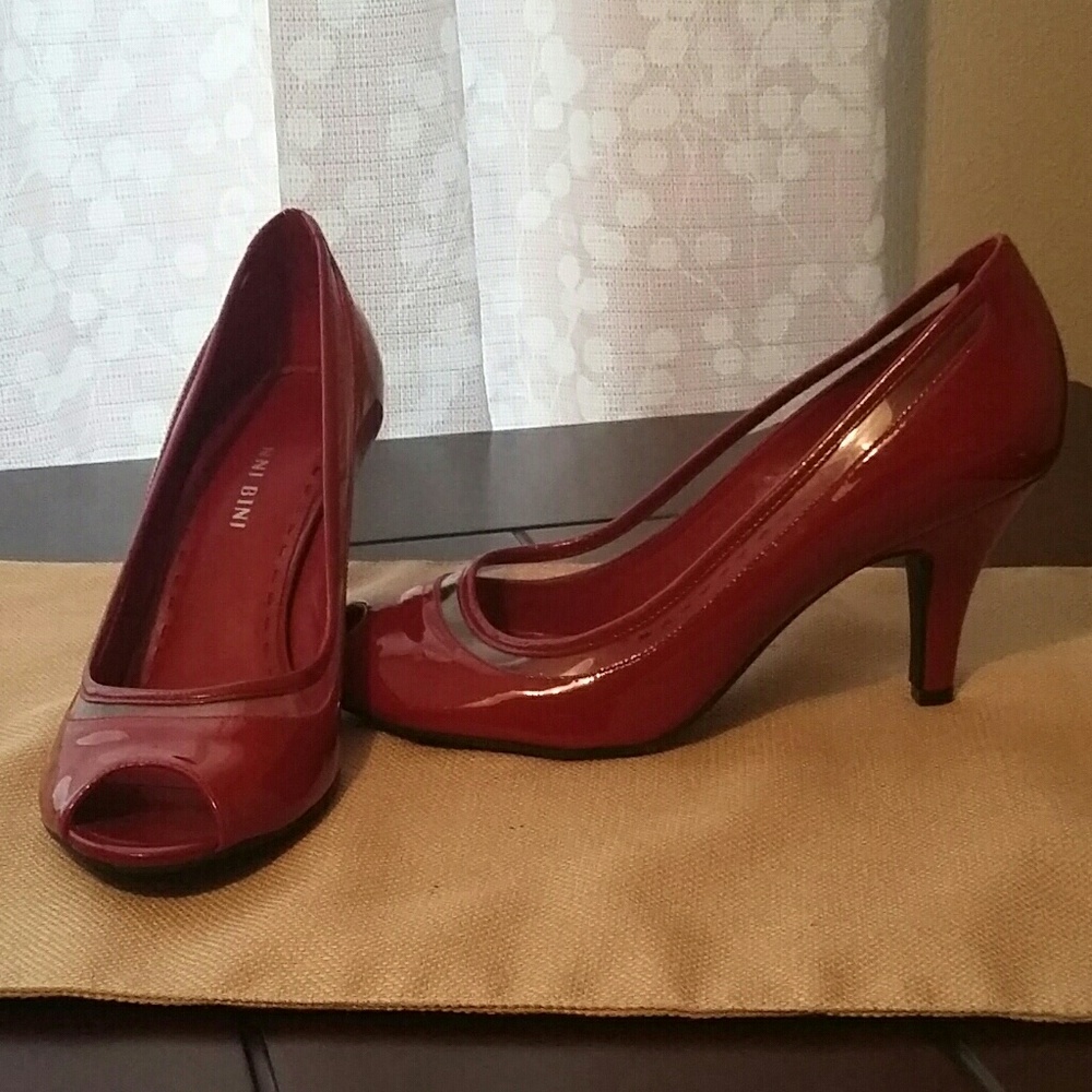 Red Patent Leather Peep Toe Heels